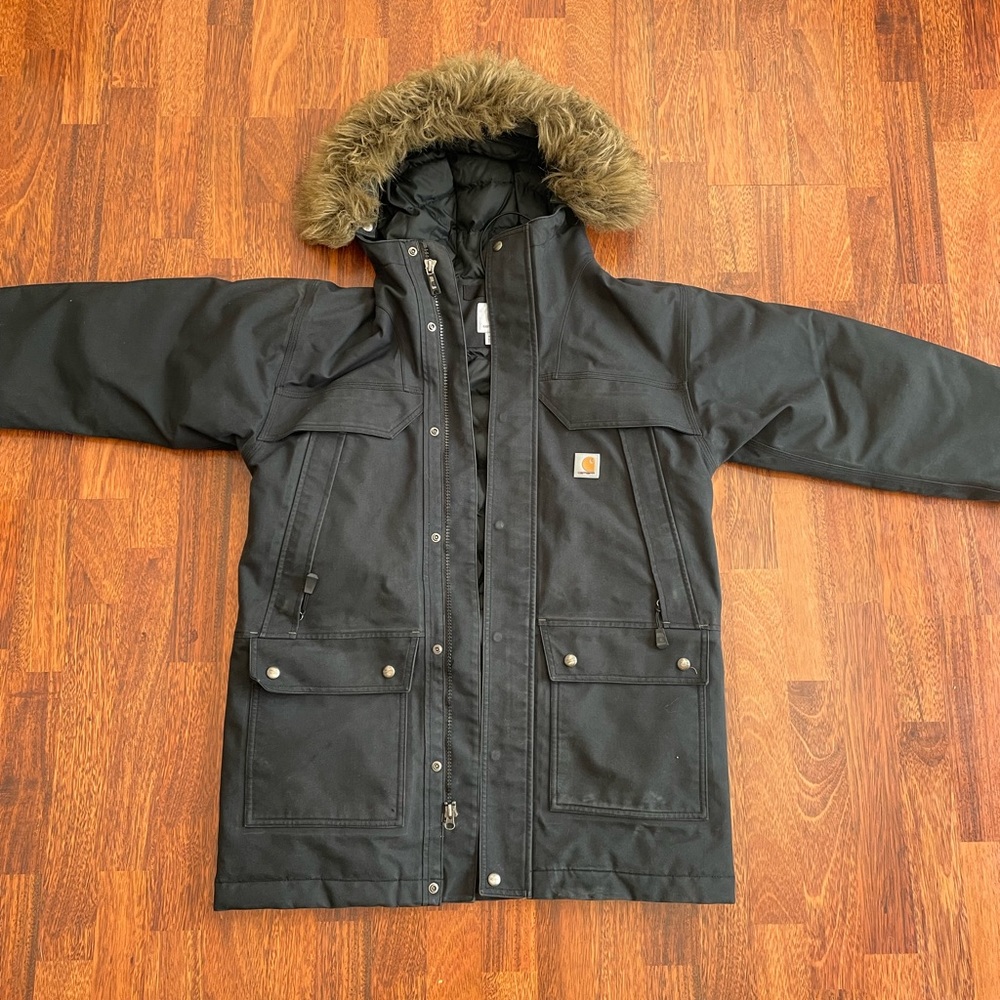 Carhartt Mens Winter Jacket Dark Green Fur Trim